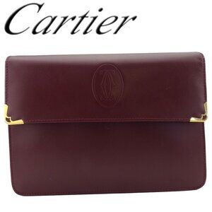 Cartier Clutch Bag Mustline Bordeaux Leather Authentic Used